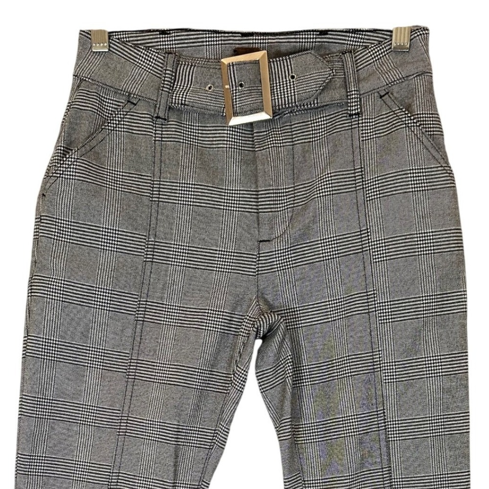 Free People Grey Glen Plaid Belted Tapered Trouser Pants Sz 0 Academia OB804921